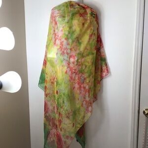 Sheer Floral scarf women in Yellow, Green & Pink